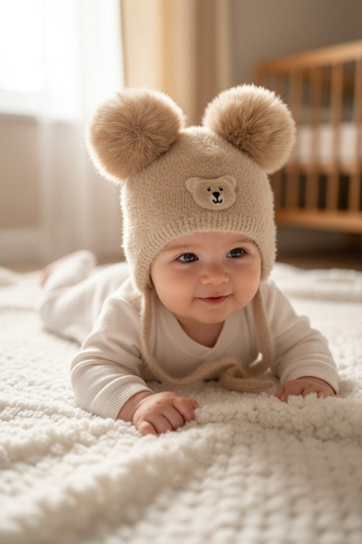 Jamiks Fluffy Beige Cashmere Teddy Pom Pom Hat - Millie and John
