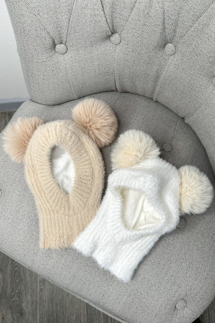 Jamiks Fluffy Beige Pom Pom Snood - Millie and John