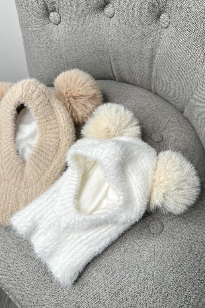 Jamiks Fluffy Beige Pom Pom Snood - Millie and John