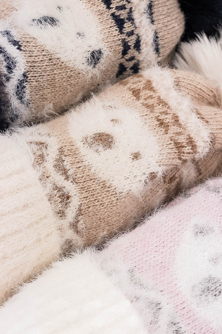 Jamiks Fluffy Beige Teddy Fair Isle Pom Pom Hat - Millie and John