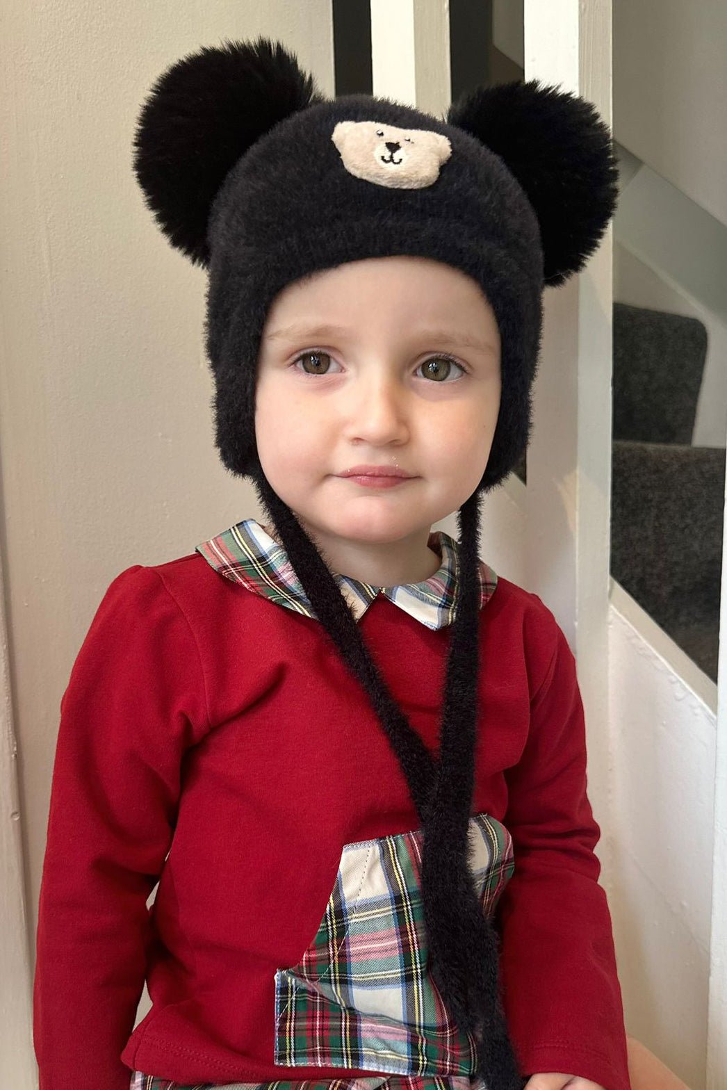 Jamiks Fluffy Black Cashmere Teddy Pom Pom Hat - Millie and John
