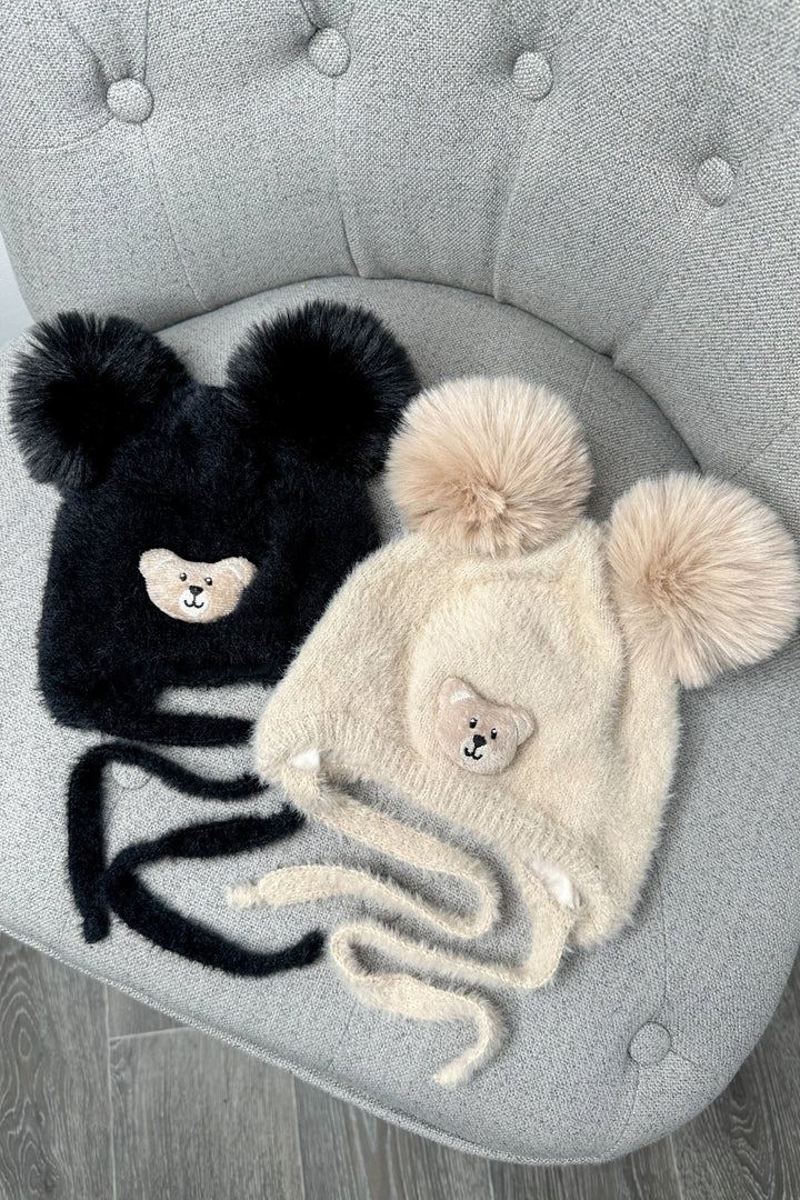 Jamiks Fluffy Black Cashmere Teddy Pom Pom Hat - Millie and John