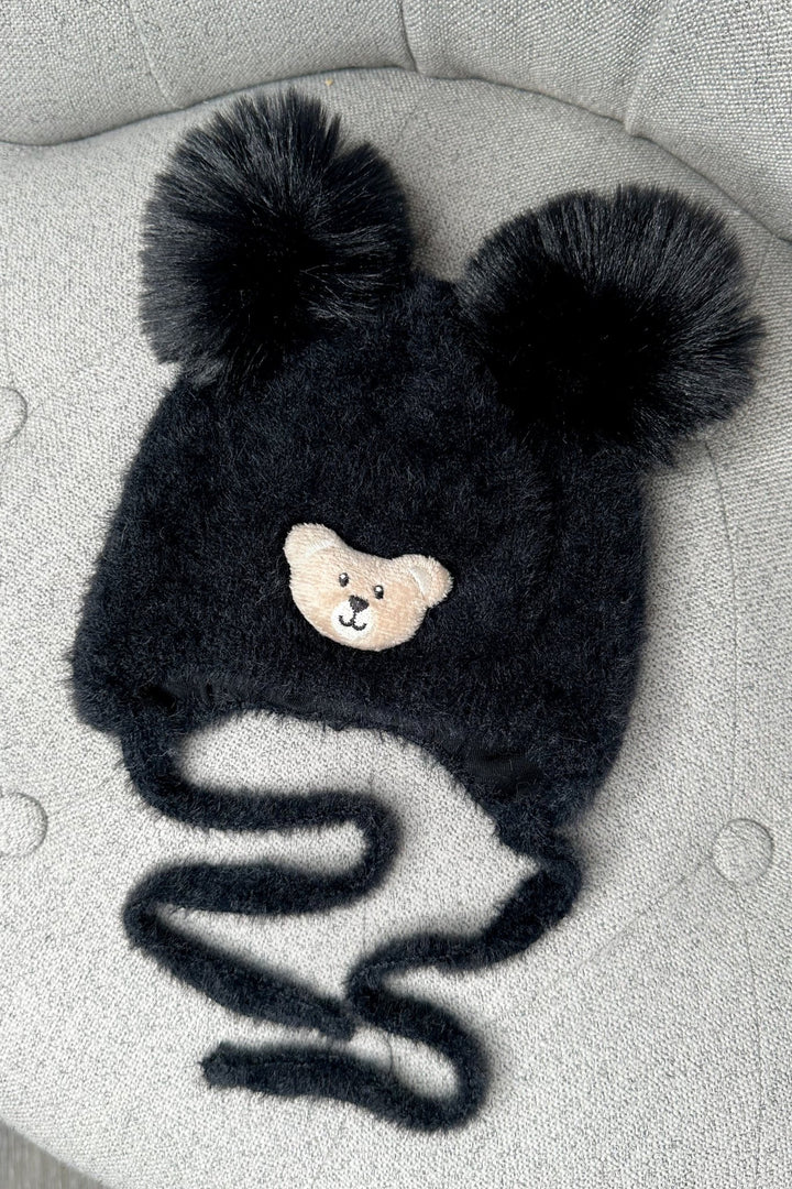 Jamiks Fluffy Black Cashmere Teddy Pom Pom Hat - Millie and John