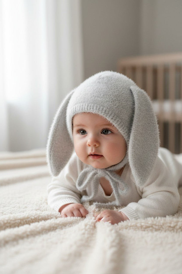 Jamiks Fluffy Light Grey Bunny Ear Hat - Millie and John