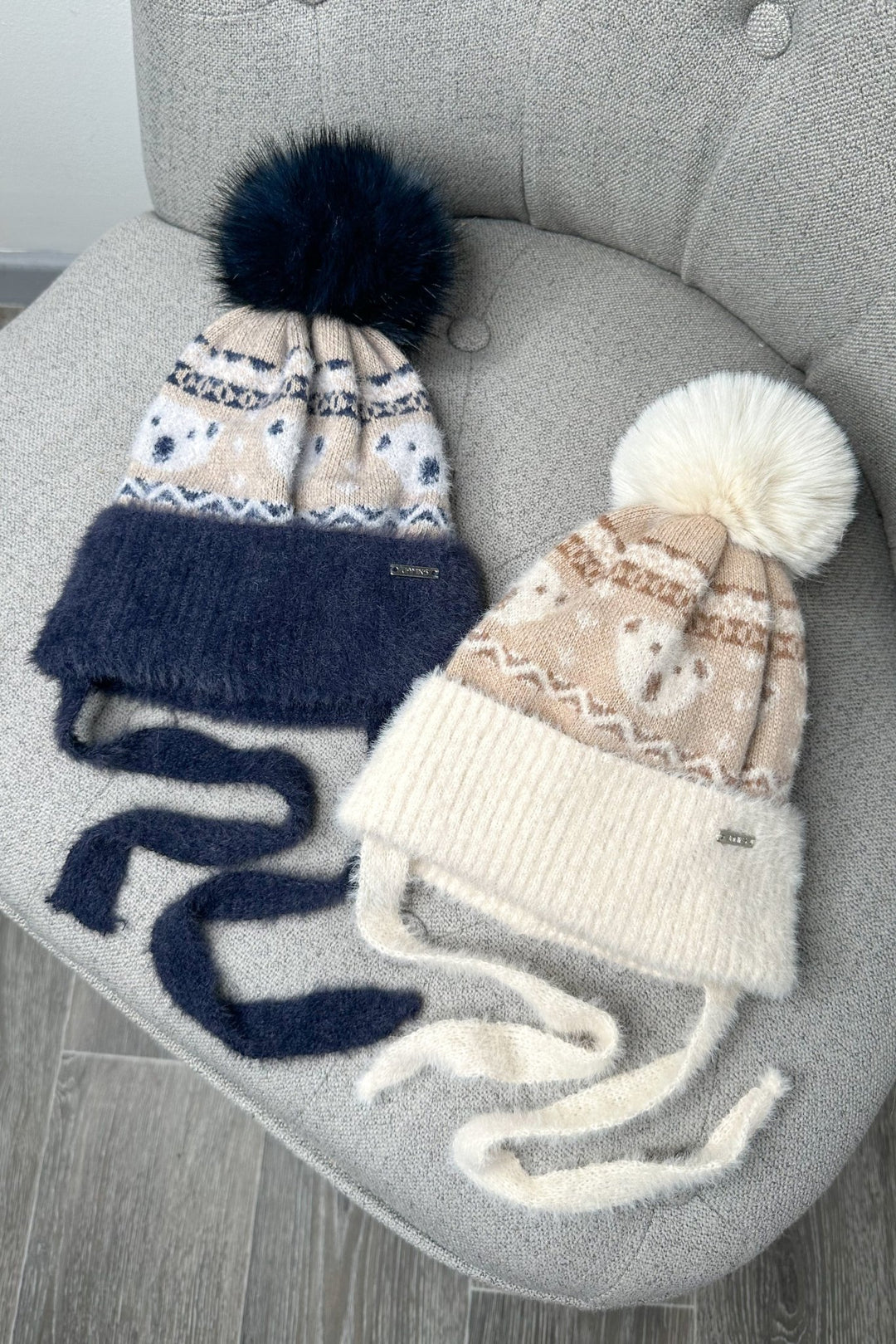 Jamiks Fluffy Navy Teddy Fair Isle Pom Pom Hat - Millie and John