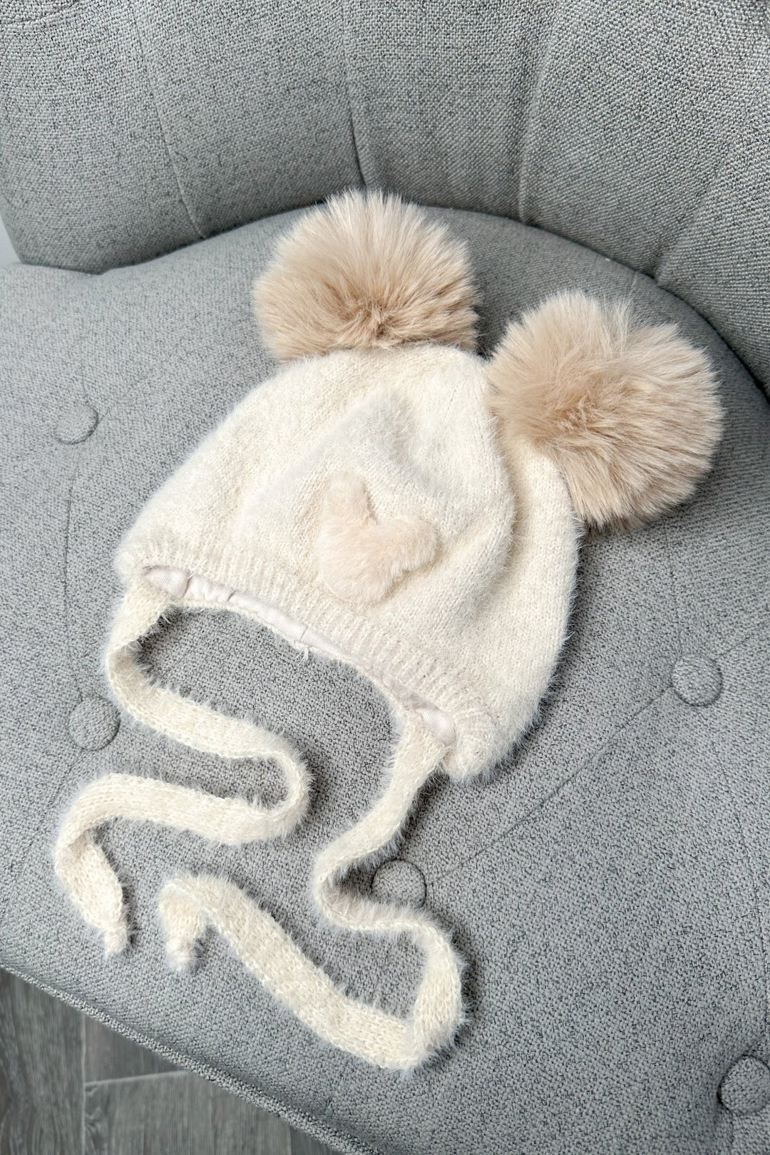 Jamiks Fluffy Sand Cashmere Bear Pom Pom Hat - Millie and John