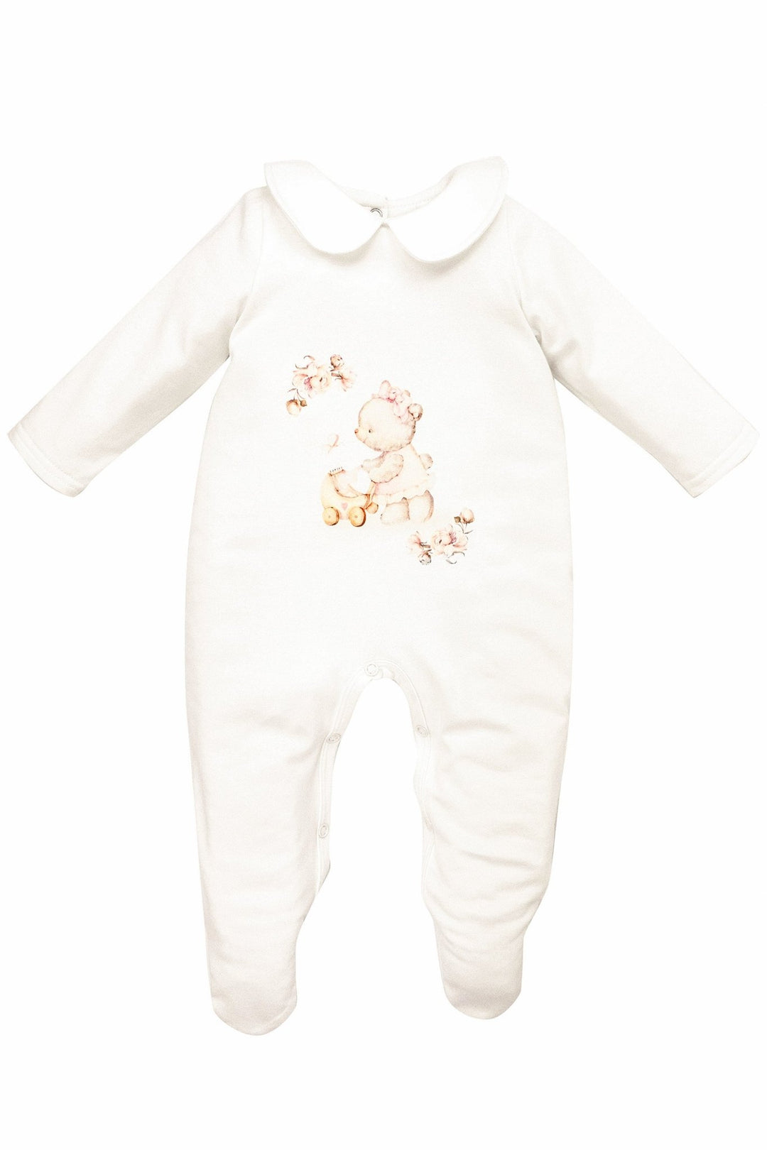 Jamiks "Frida" Ivory & Dusky Pink Teddy Bear Sleepsuit - Millie and John
