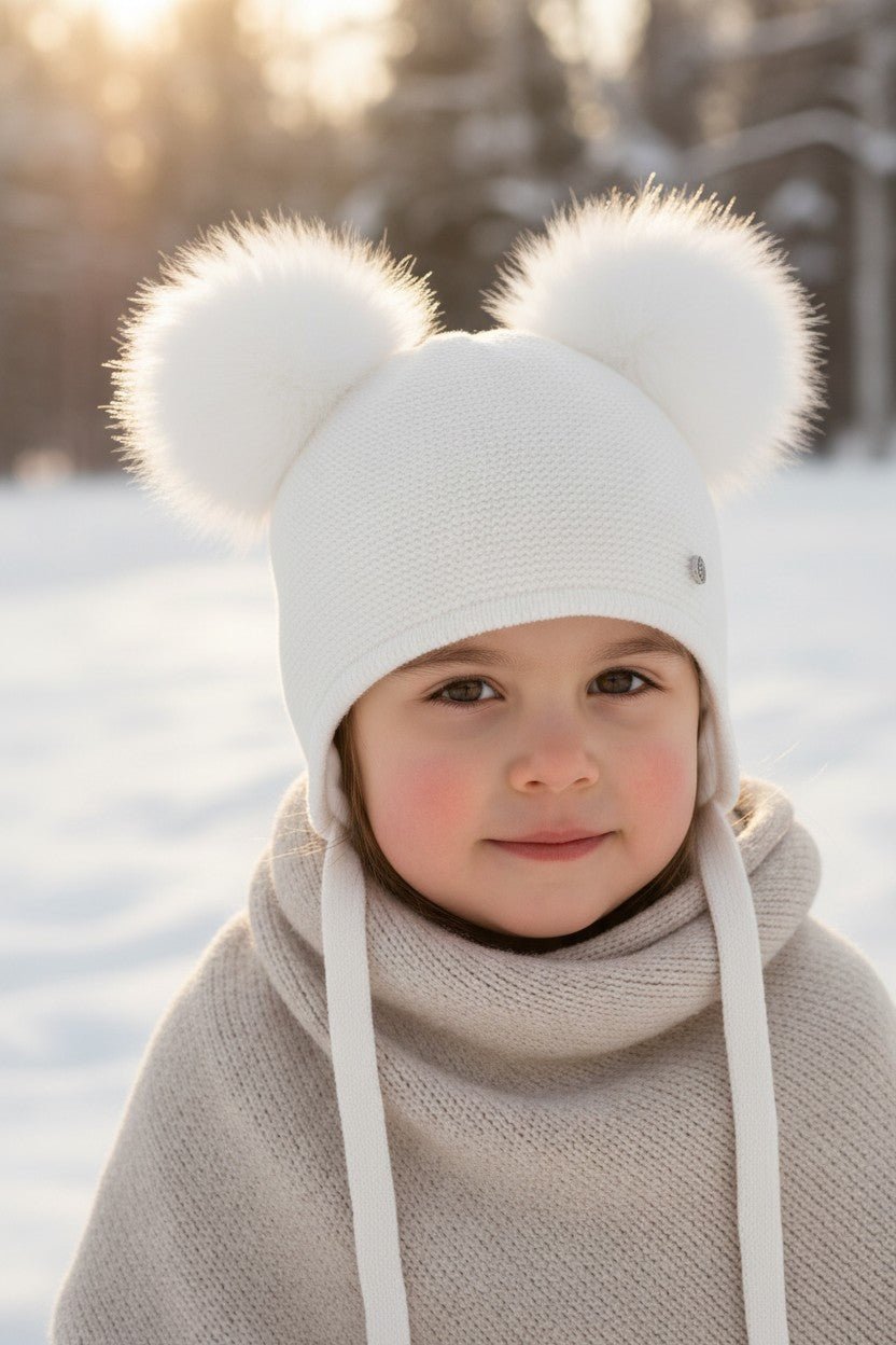 Jamiks Ivory Knit Faux Fur Pom Pom Hat - Millie and John