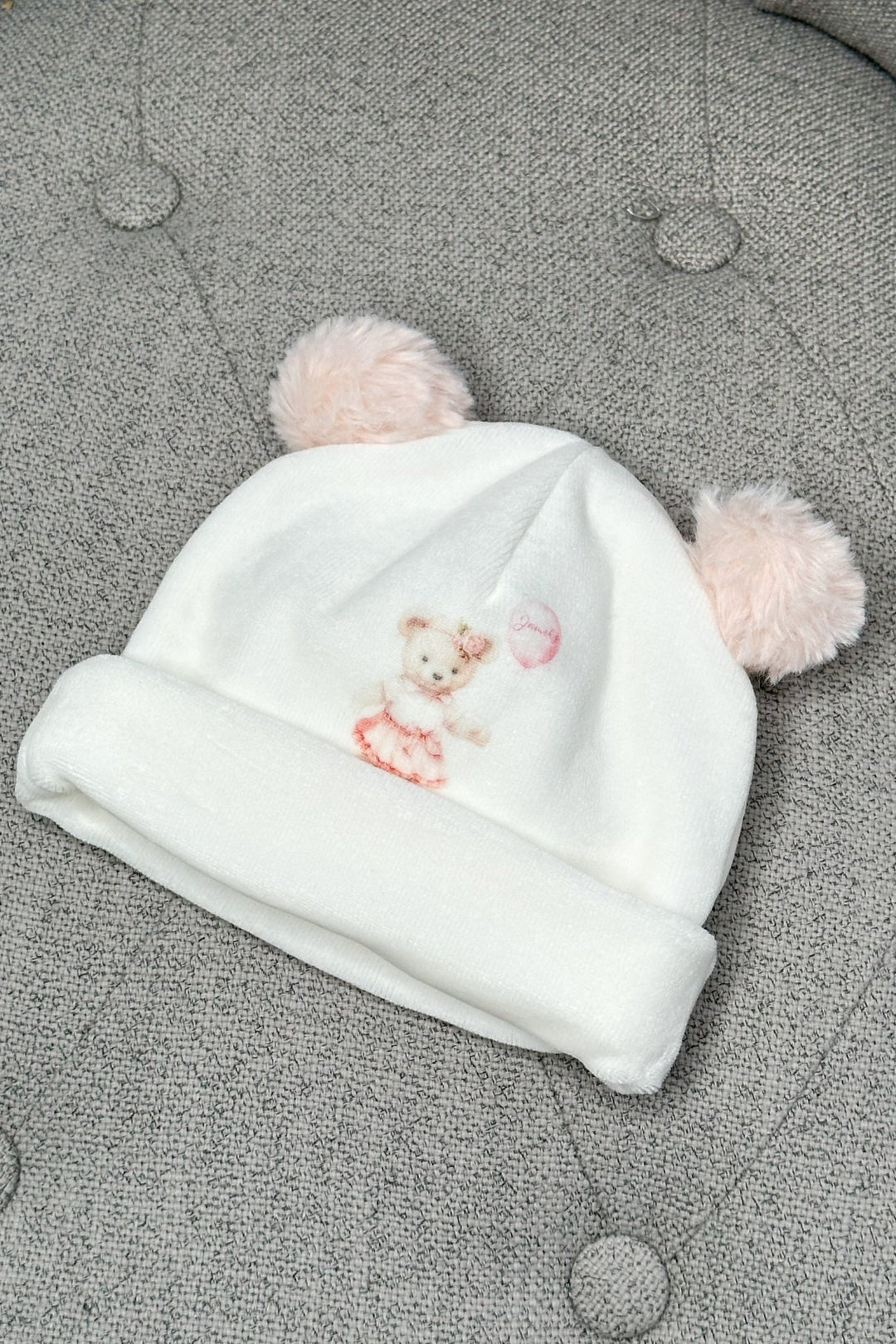 Jamiks Ivory & Pink Velour Bear Hat - Millie and John