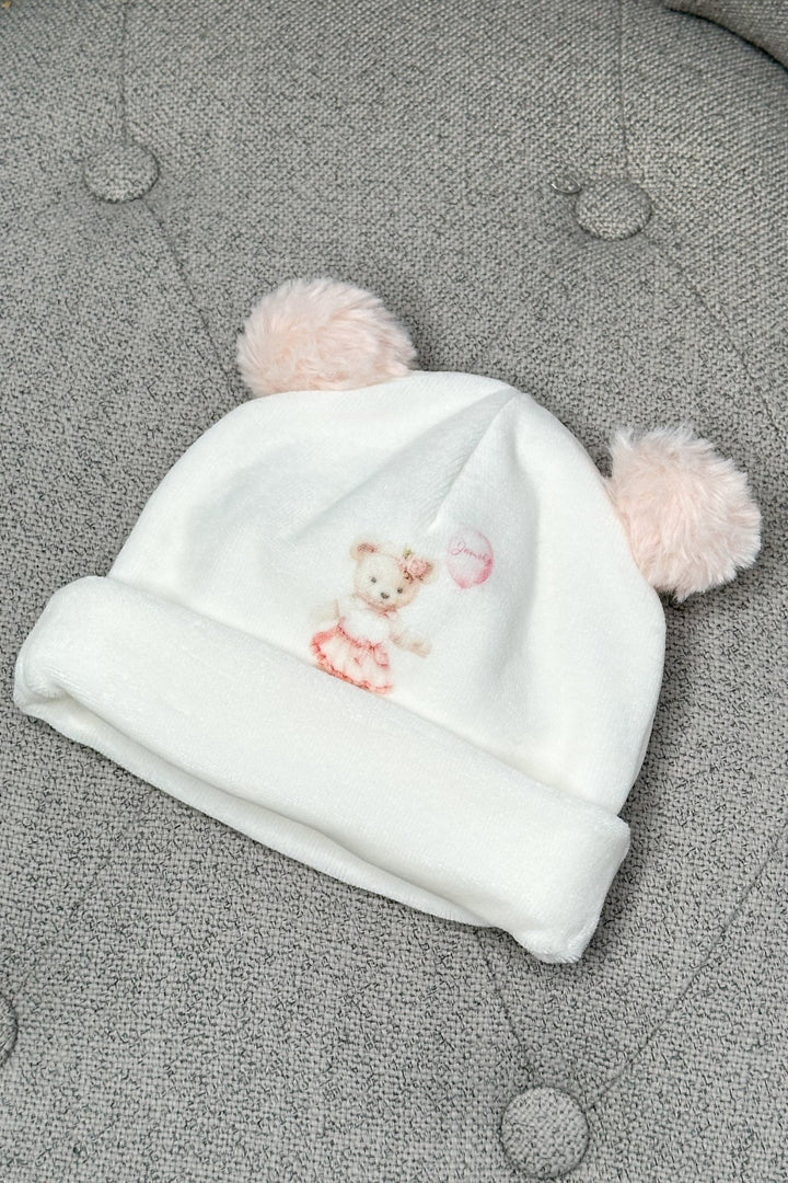 Jamiks Ivory & Pink Velour Bear Hat - Millie and John