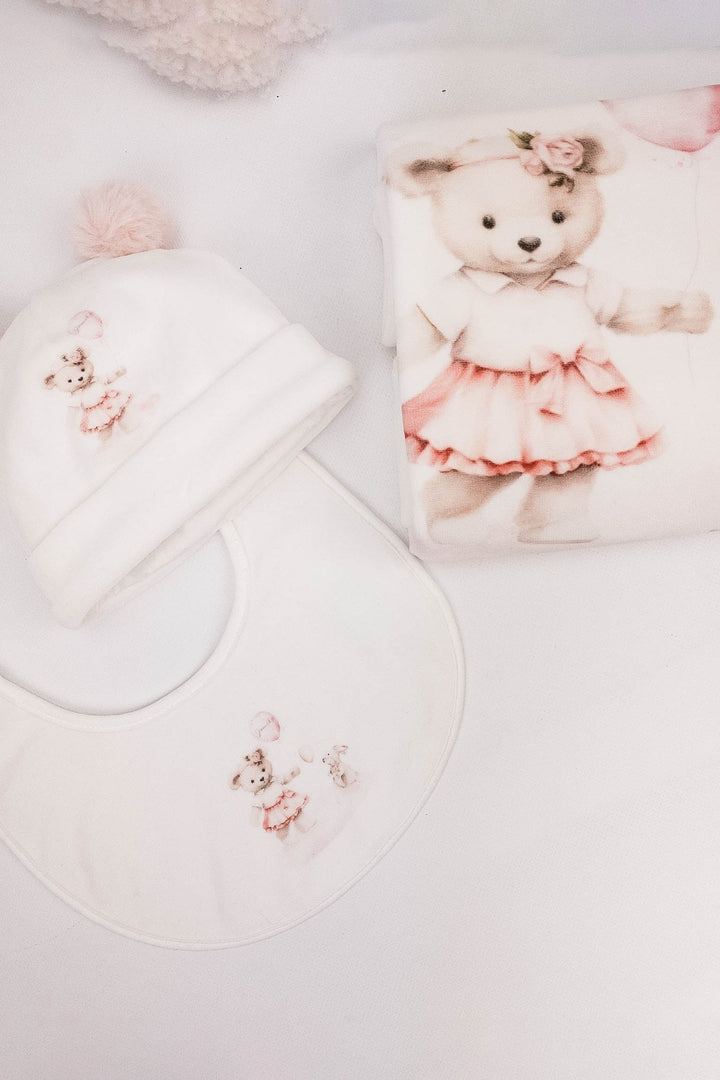 Jamiks Ivory & Pink Velour Bear Sleepsuit - Millie and John