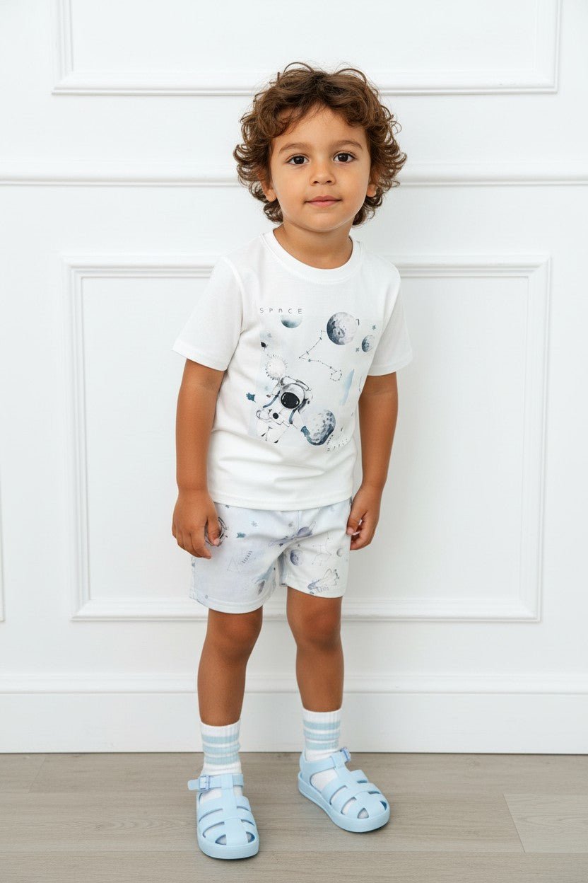Jamiks "Jackson" Ivory & Blue Astronaut T-Shirt & Shorts - Millie and John