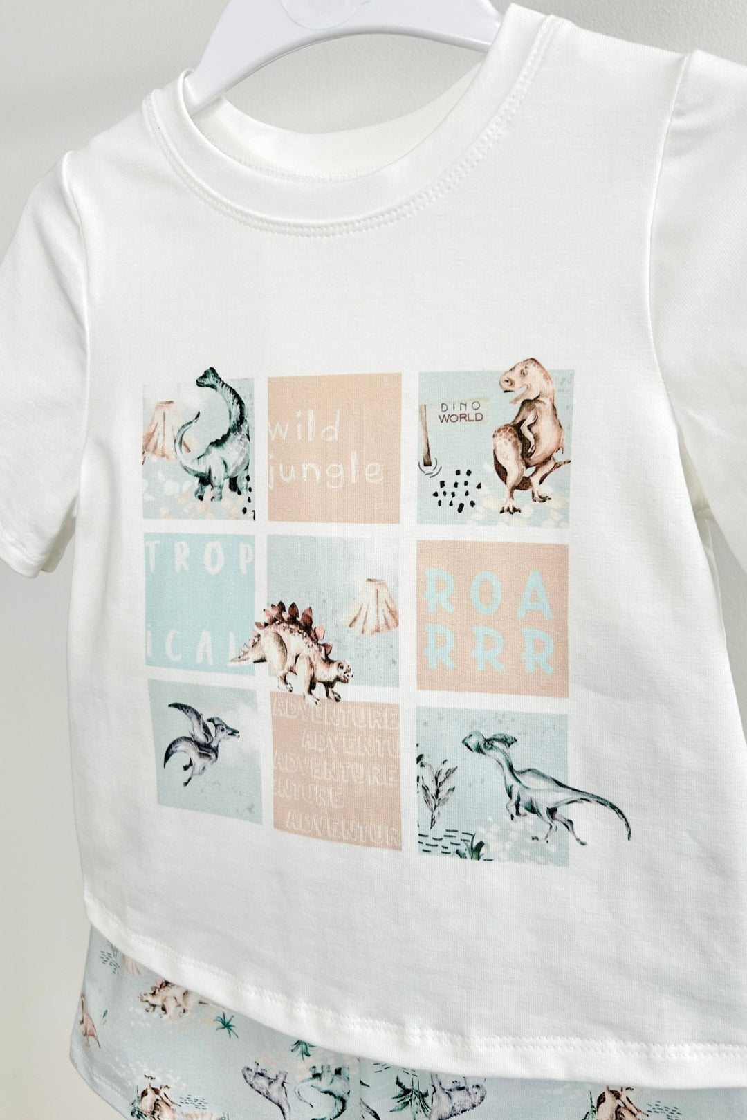 Jamiks "Johannes" Ivory & Blue Dinosaur T-Shirt & Shorts - Millie and John