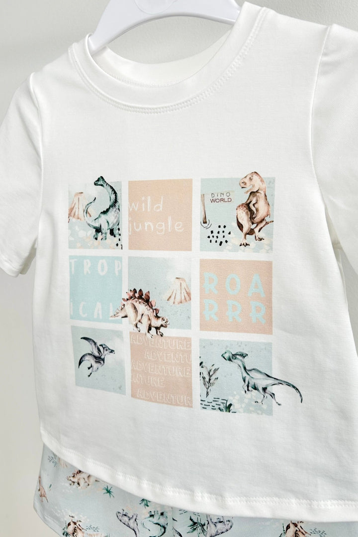Jamiks "Johannes" Ivory & Blue Dinosaur T-Shirt & Shorts - Millie and John