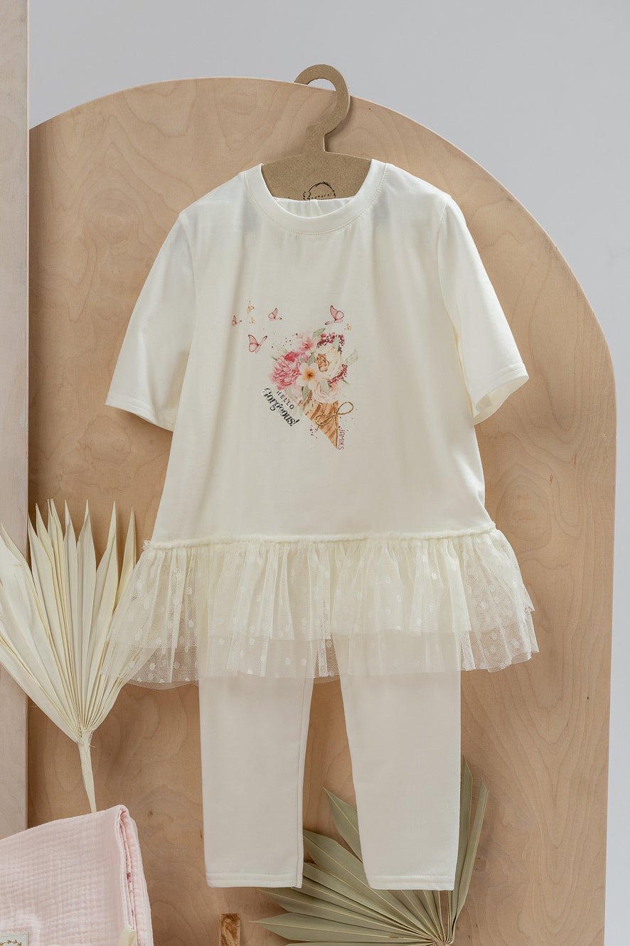 Jamiks "Malin" Ivory Floral Tulle Blouse & Leggings - Millie and John