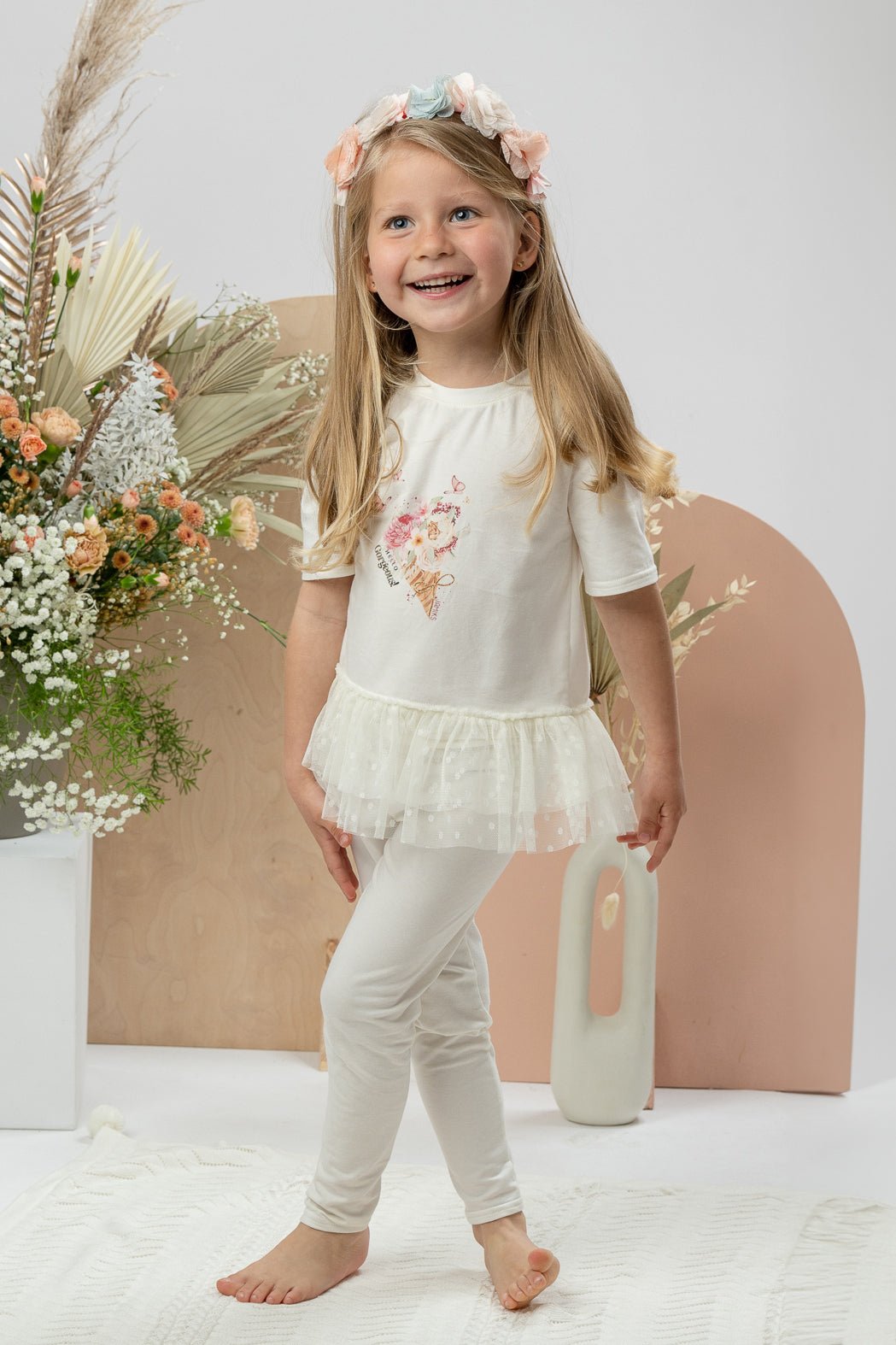 Jamiks "Malin" Ivory Floral Tulle Blouse & Leggings - Millie and John