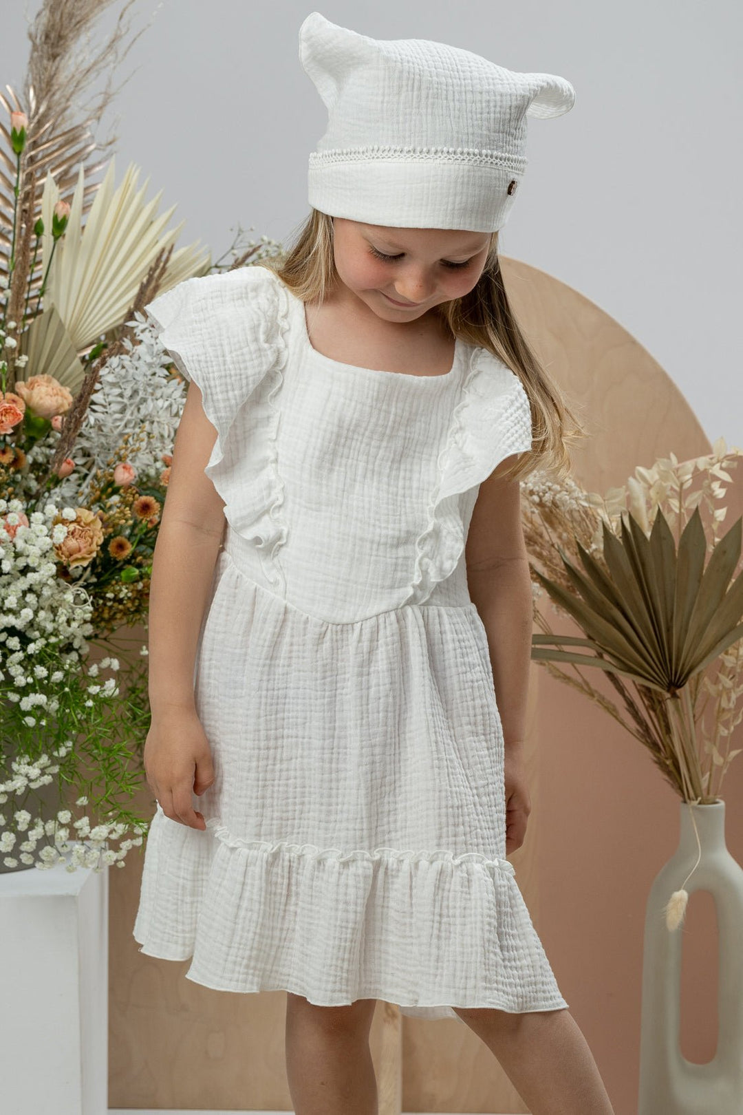 Jamiks "Mallie" Ecru Organic Cotton Lace Up Dress - Millie and John