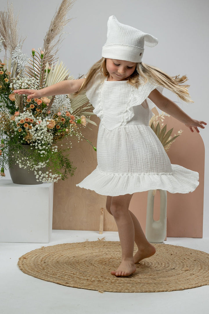 Jamiks "Mallie" Ecru Organic Cotton Lace Up Dress - Millie and John