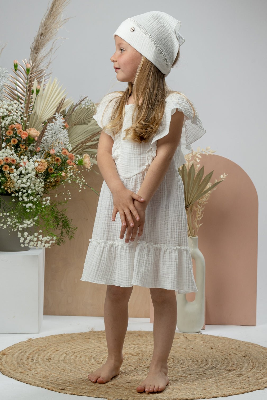 Jamiks "Mallie" Ecru Organic Cotton Lace Up Dress - Millie and John