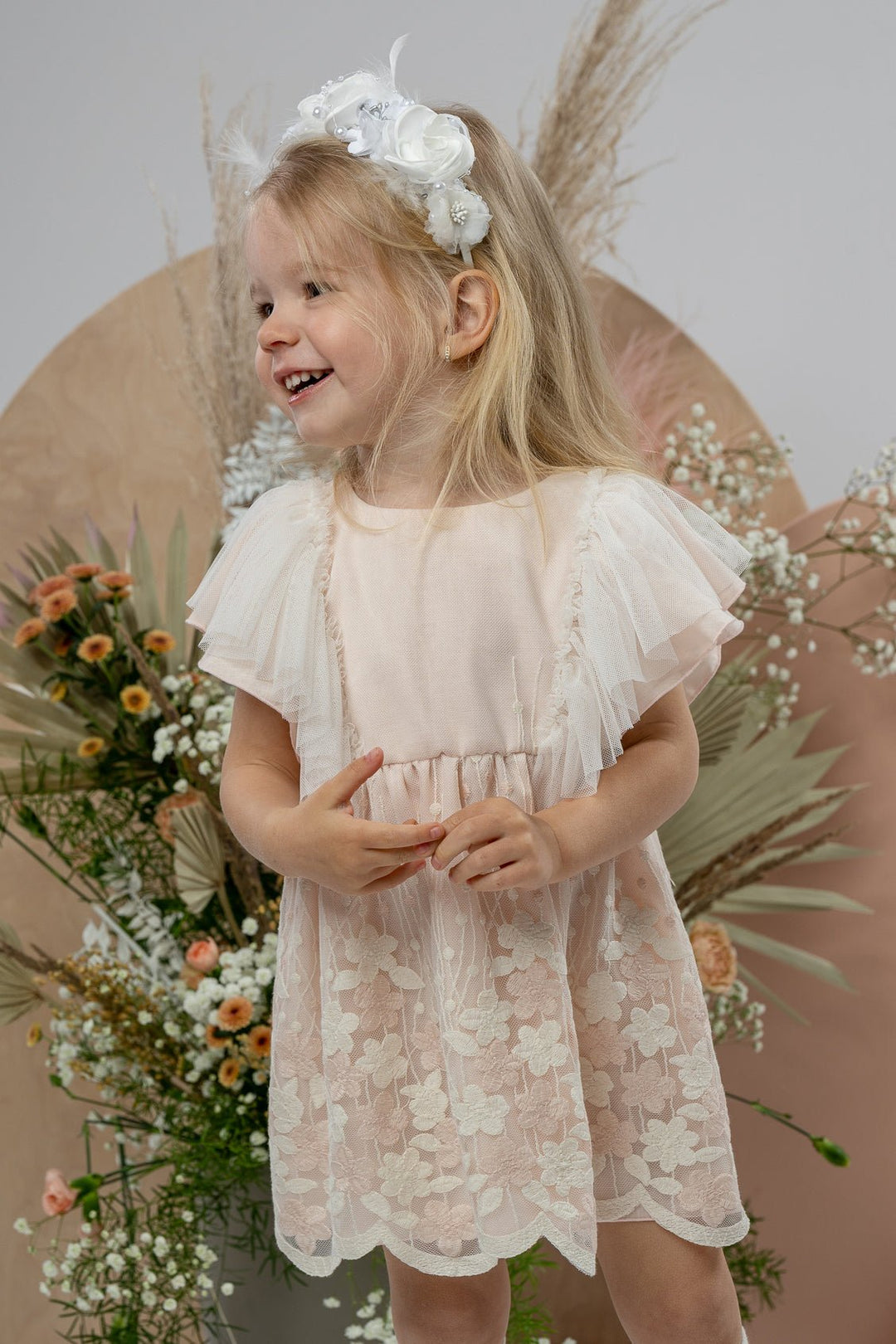 Jamiks "Marianne" Apricot Embroidered Floral Tulle Dress - Millie and John