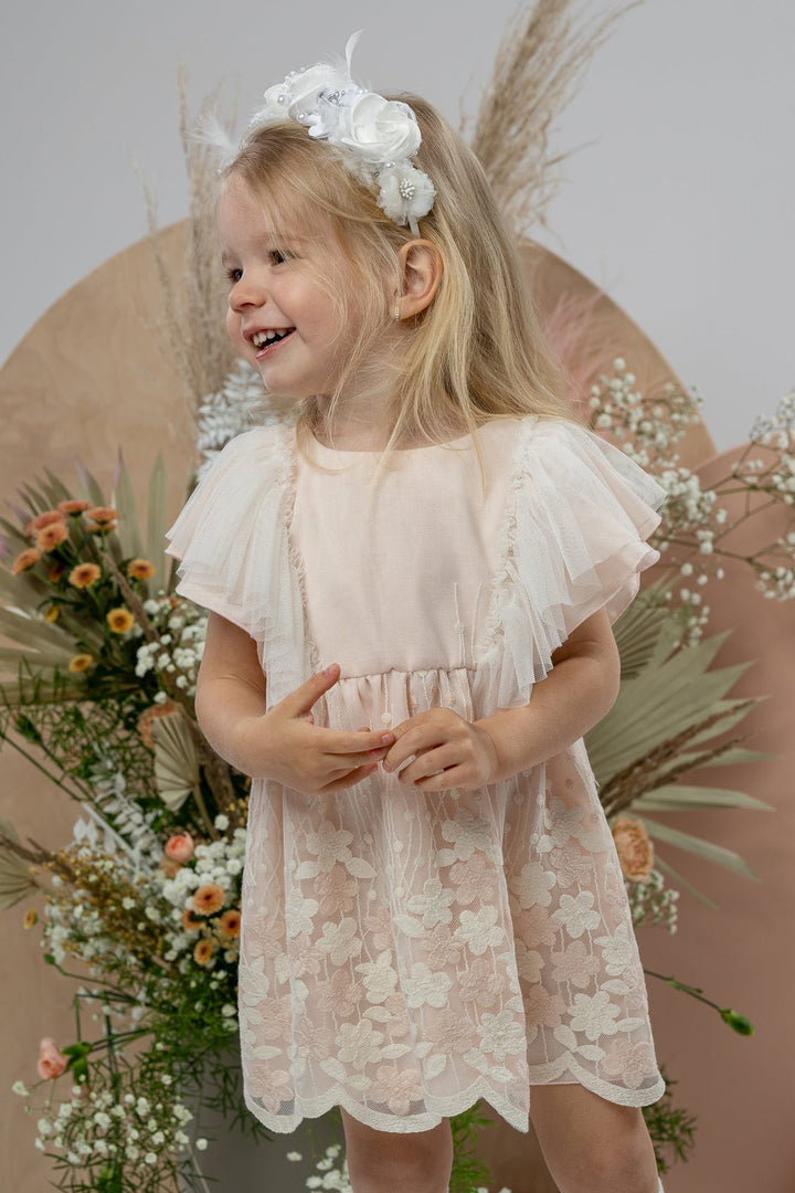 Jamiks "Marianne" Apricot Embroidered Floral Tulle Dress - Millie and John