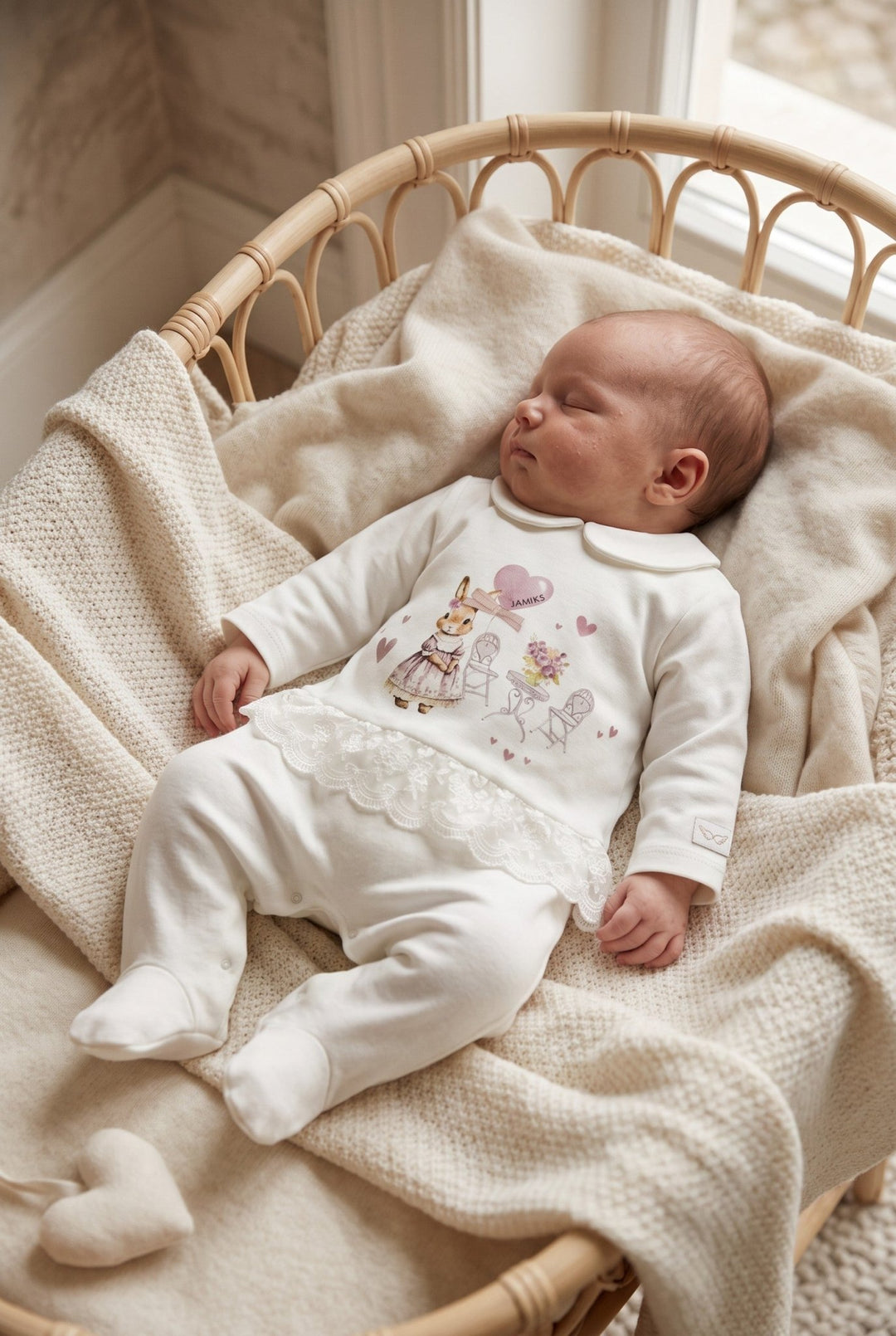Jamiks "Nala" Ivory & Mauve Bunny Lace Sleepsuit - Millie and John