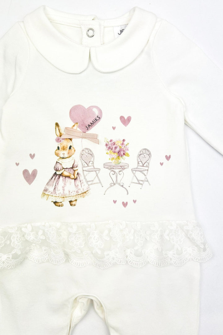 Jamiks "Nala" Ivory & Mauve Bunny Lace Sleepsuit - Millie and John