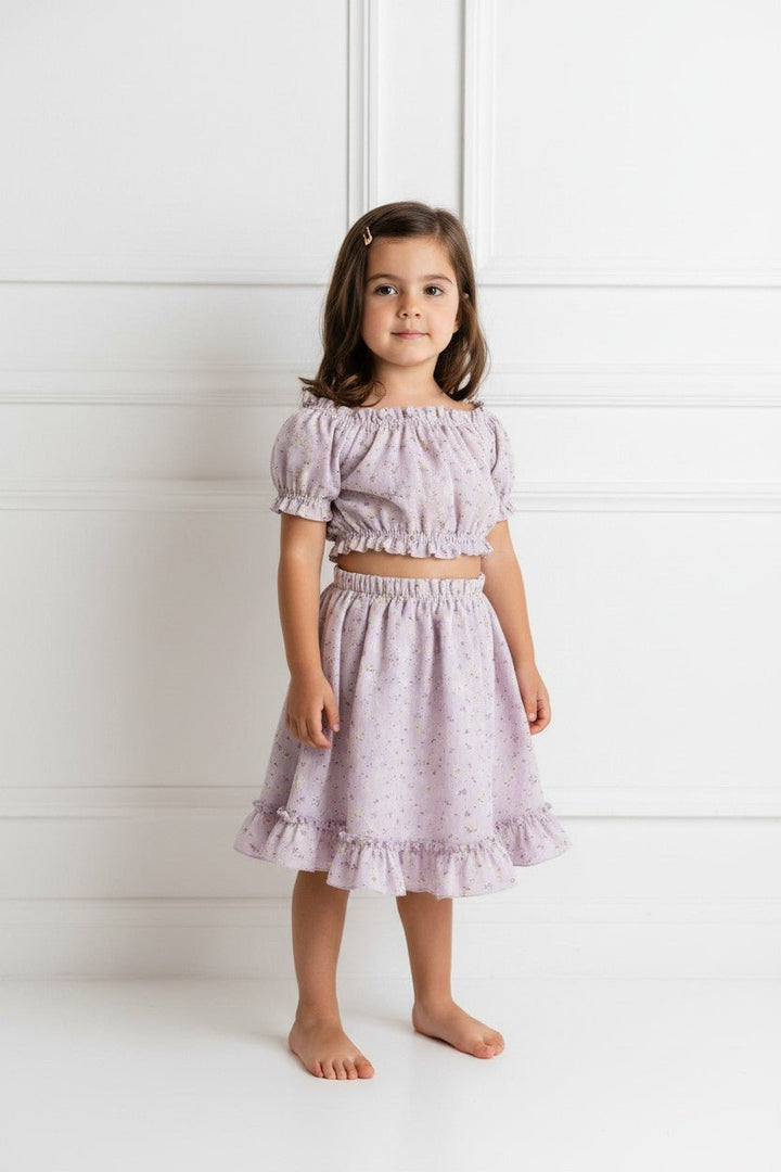 Jamiks "Ophelie" Lavender &amp; Lemon Floral Bardot Top &amp; Skirt - Millie and John