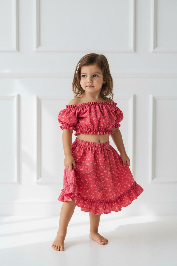 Jamiks "Ophelie" Red Floral Bardot Top &amp; Skirt - Millie and John