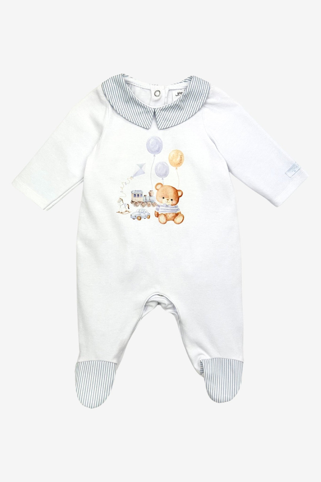 Jamiks "Otto" White & Blue Teddy Bear Sleepsuit - Millie and John