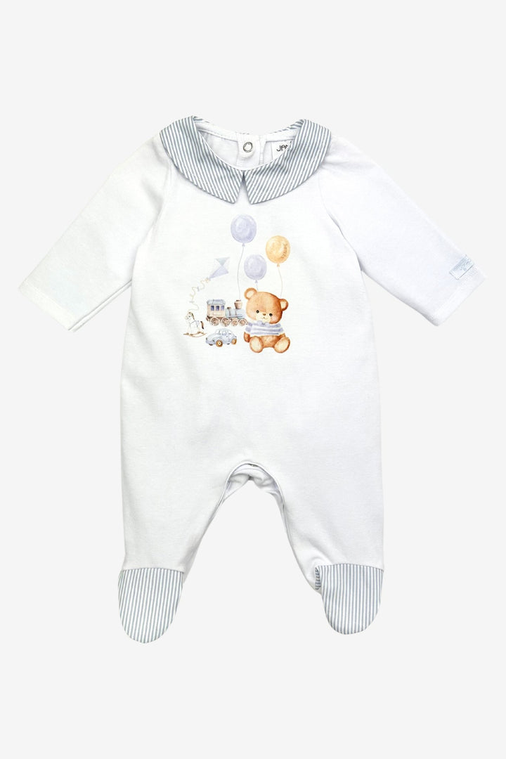 Jamiks "Otto" White & Blue Teddy Bear Sleepsuit - Millie and John