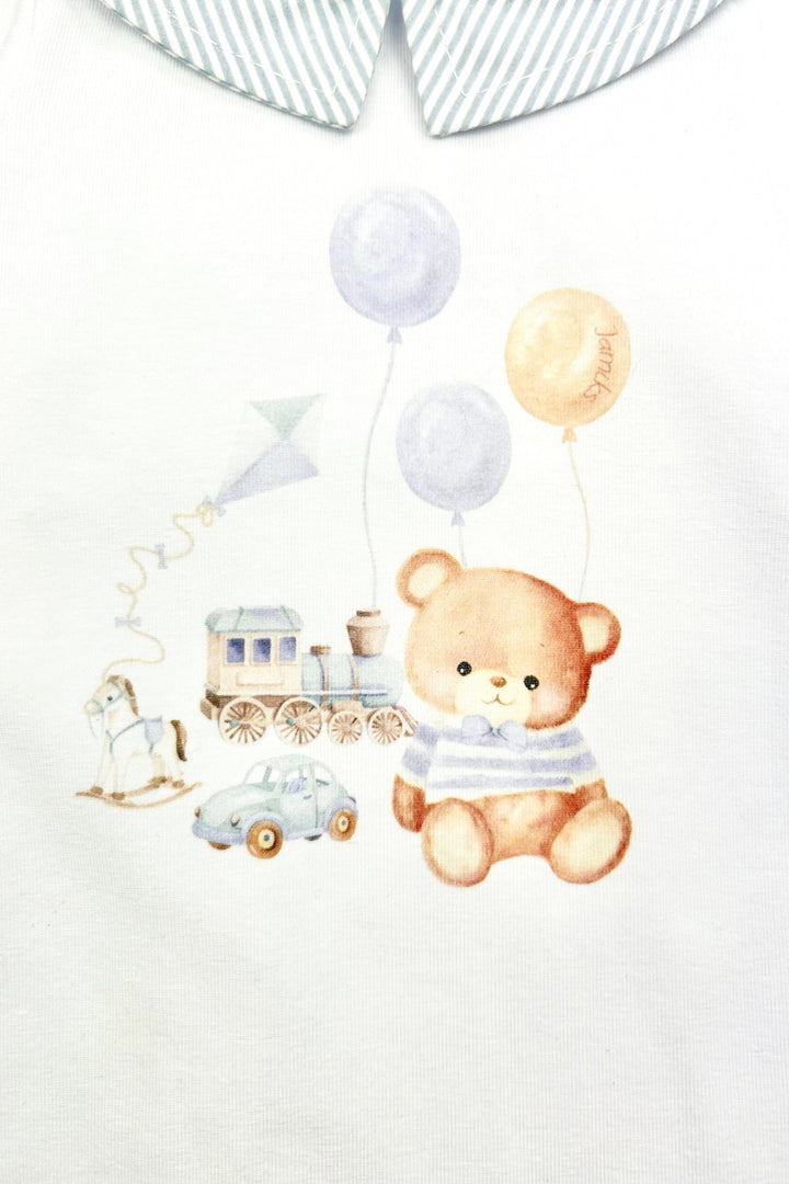 Jamiks "Otto" White & Blue Teddy Bear Sleepsuit - Millie and John