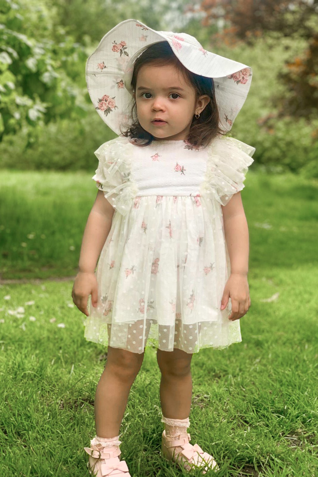 Jamiks "Pernille" Ivory & Pink Vintage Floral Tulle Dress - Millie and John