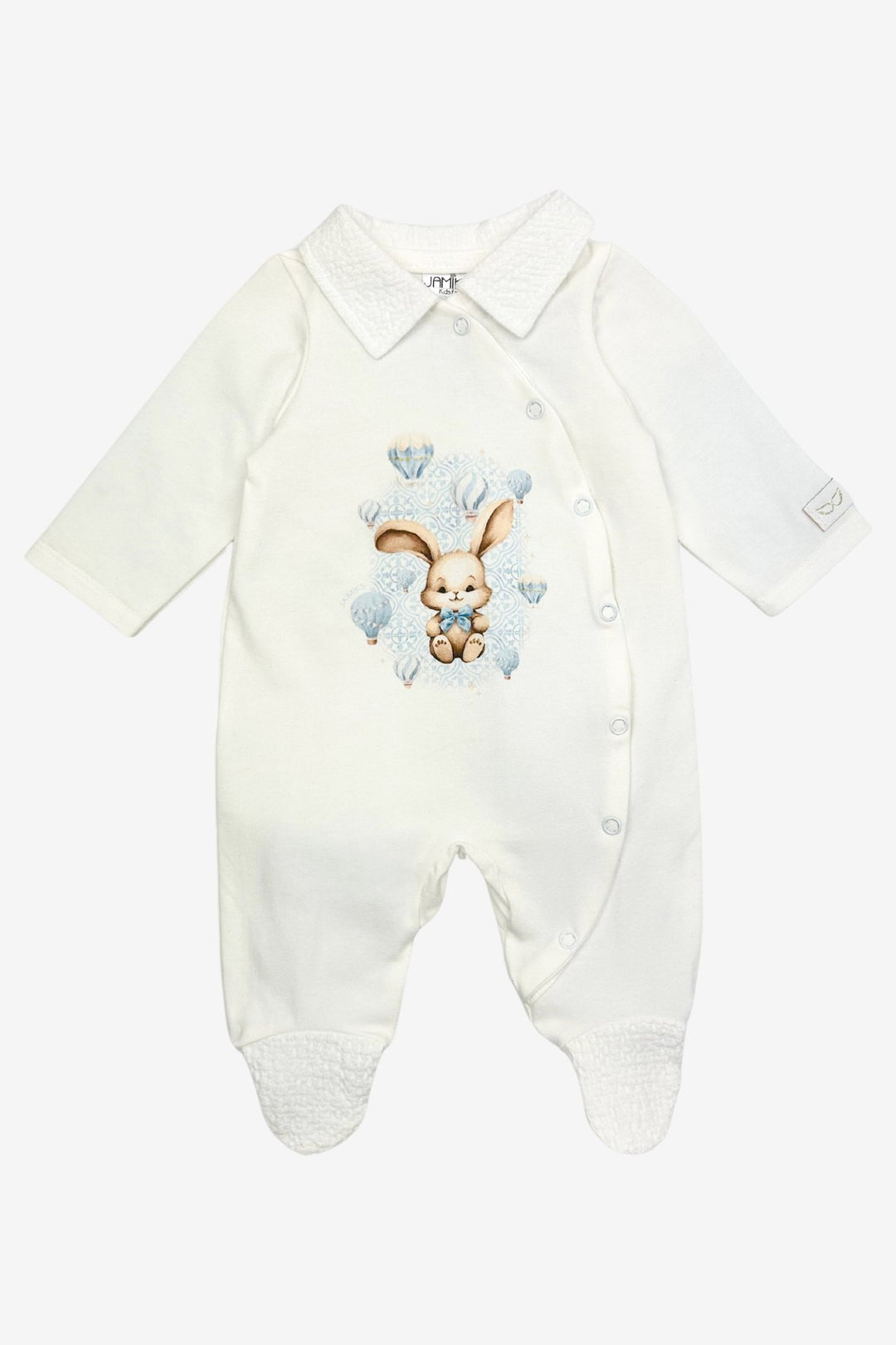 Jamiks "Robin" Ivory & Blue Bunny Sleepsuit - Millie and John