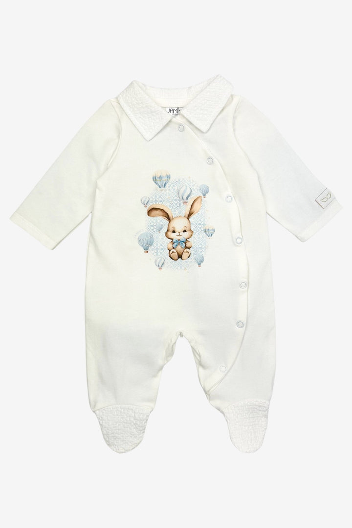 Jamiks "Robin" Ivory & Blue Bunny Sleepsuit - Millie and John
