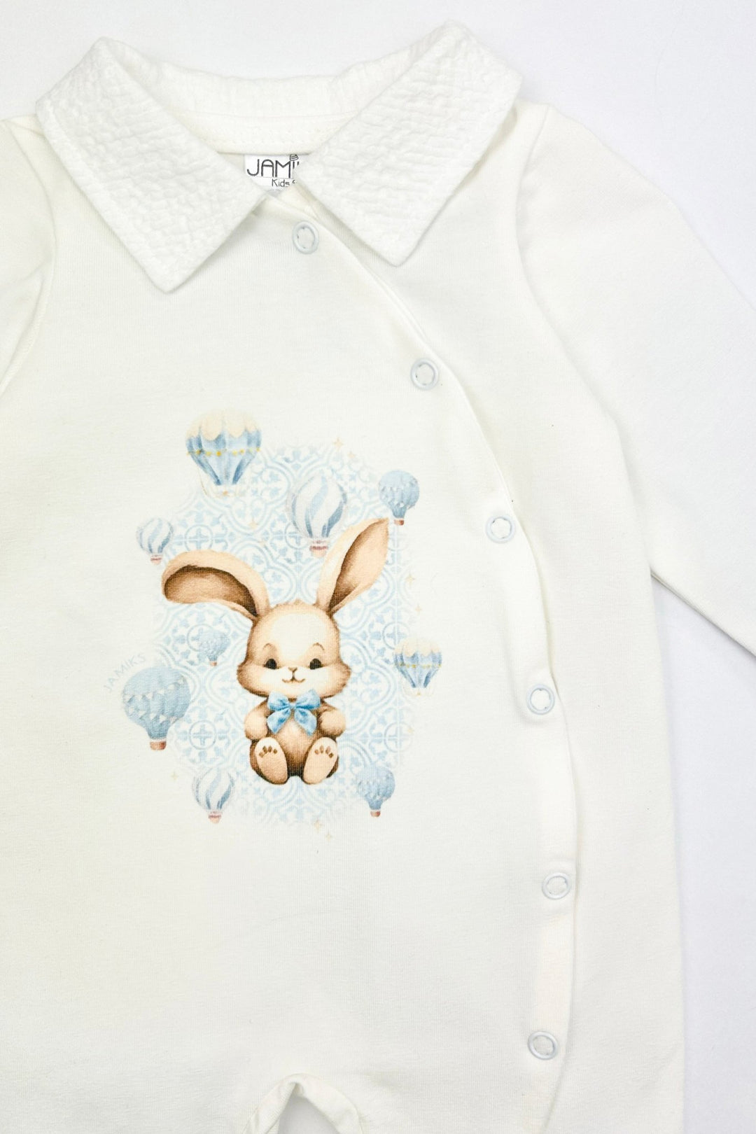Jamiks "Robin" Ivory & Blue Bunny Sleepsuit - Millie and John