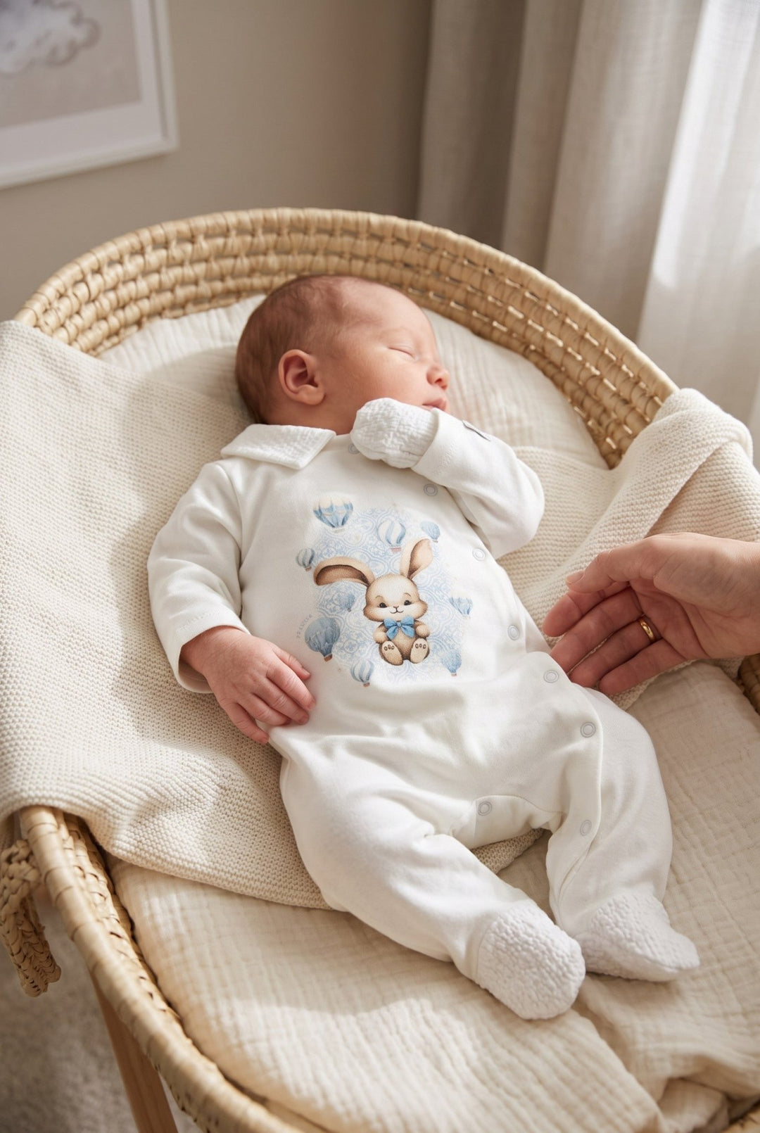 Jamiks "Robin" Ivory & Blue Bunny Sleepsuit - Millie and John