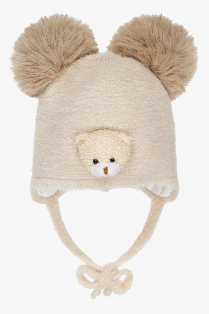 Jamiks Sand Merino Wool Faux Fur Pom Pom Bear Hat - Millie and John