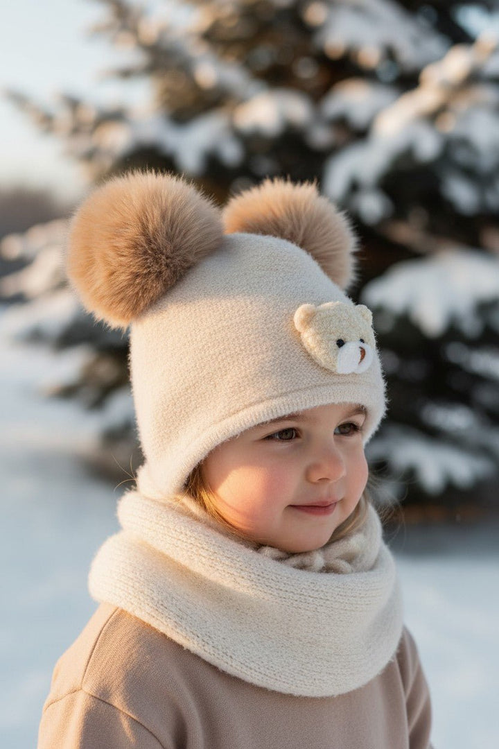 Jamiks Sand Merino Wool Faux Fur Pom Pom Bear Hat - Millie and John