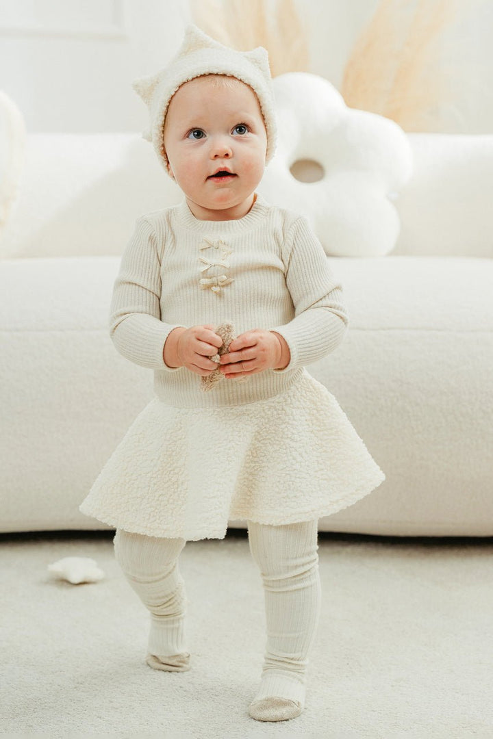 Jamiks "Sien" Sparkly Ecru Bouclé Drop Waist Dress - Millie and John