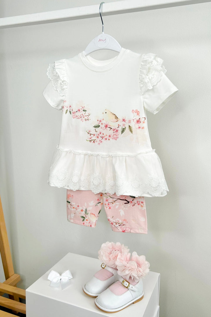 Jamiks "Soraya" Ivory & Pale Pink Floral Lace Top & Biker Shorts - Millie and John