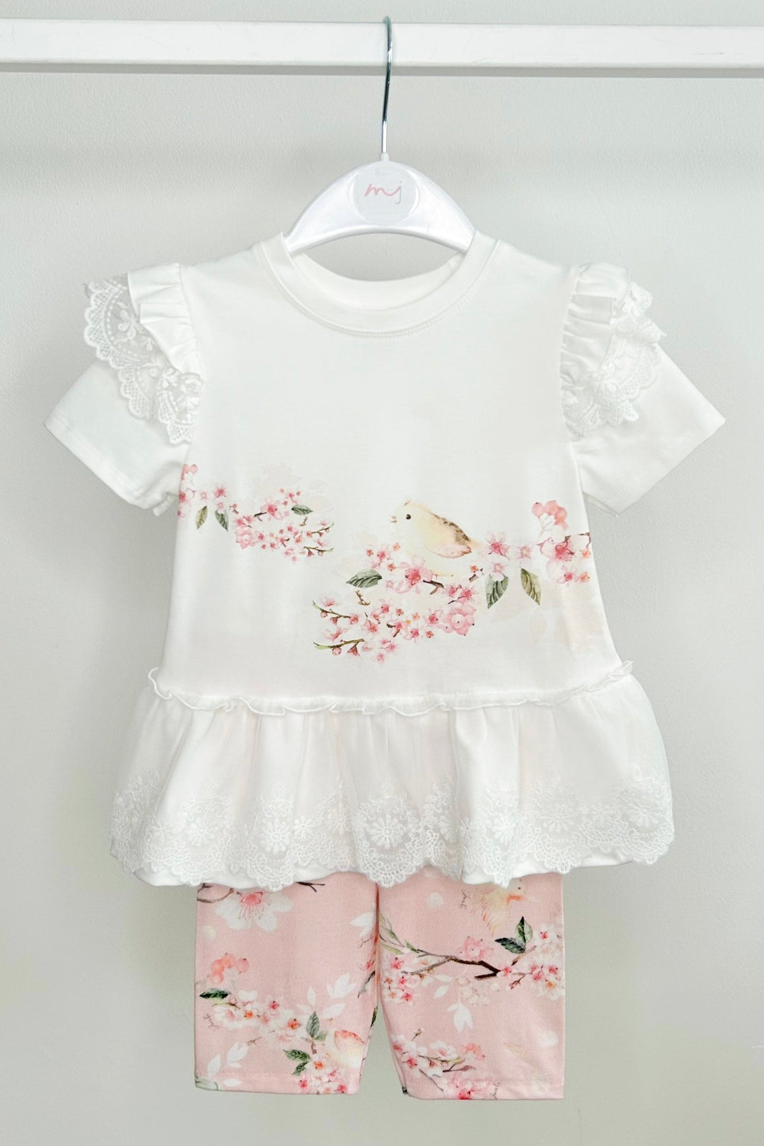 Jamiks "Soraya" Ivory & Pale Pink Floral Lace Top & Biker Shorts - Millie and John