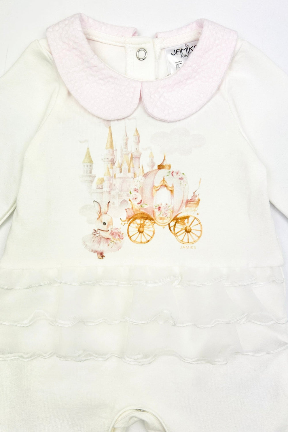 Jamiks "Thalia" Ivory & Pink Fairytale Bunny Organza Sleepsuit - Millie and John