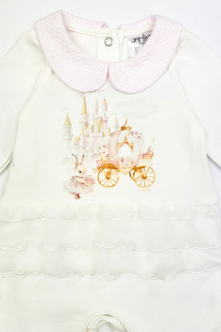 Jamiks "Thalia" Ivory & Pink Fairytale Bunny Organza Sleepsuit - Millie and John