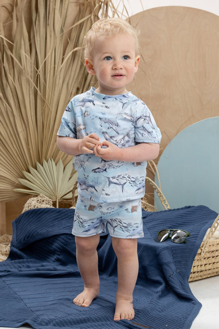 Jamiks "Travis" Blue Ocean Print Swim Top & Shorts - Millie and John