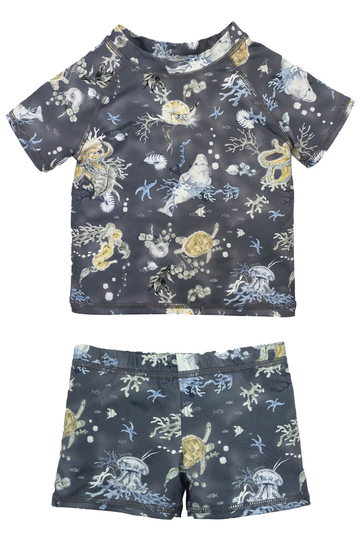 Jamiks "Travis" Navy Ocean Print Swim Top & Shorts - Millie and John
