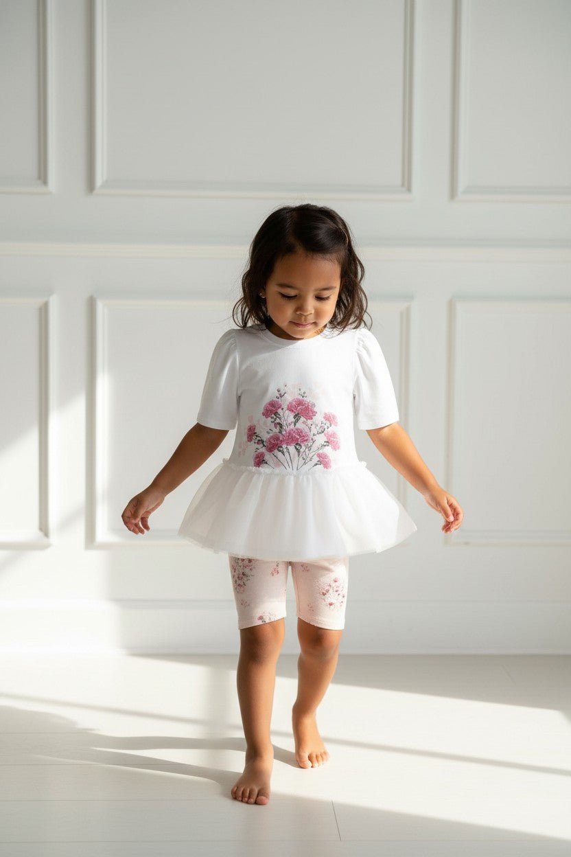 Jamiks "Zola" White & Fuchsia Floral Tulle Top & Biker Shorts - Millie and John
