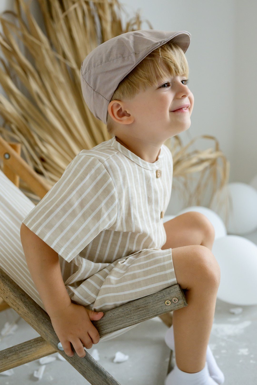 Jamiks "Zuri" Beige Striped Short & Shorts - Millie and John