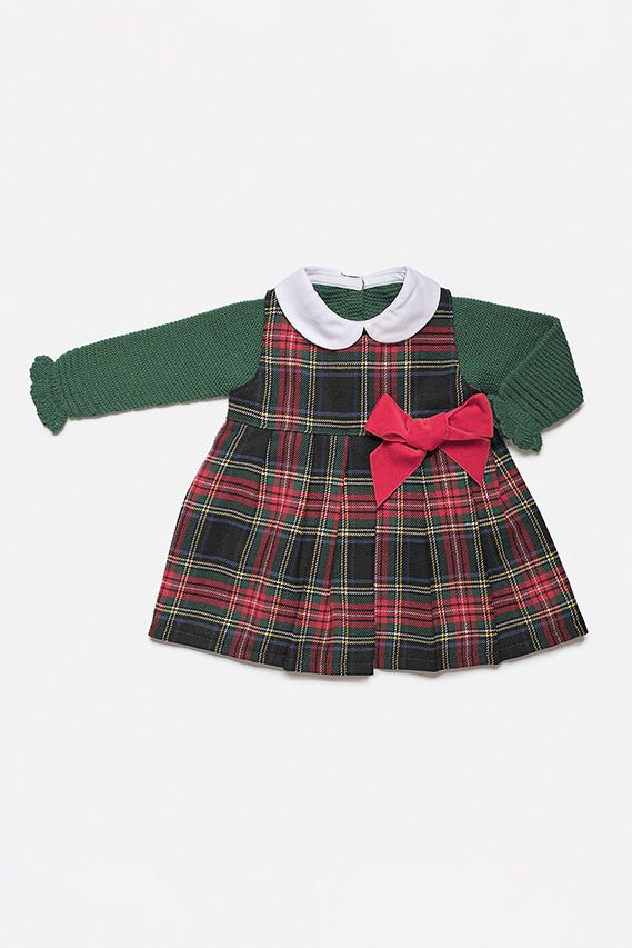 Juliana "Amelie" Bottle Green Tartan Pinafore Dress Set - Millie and John
