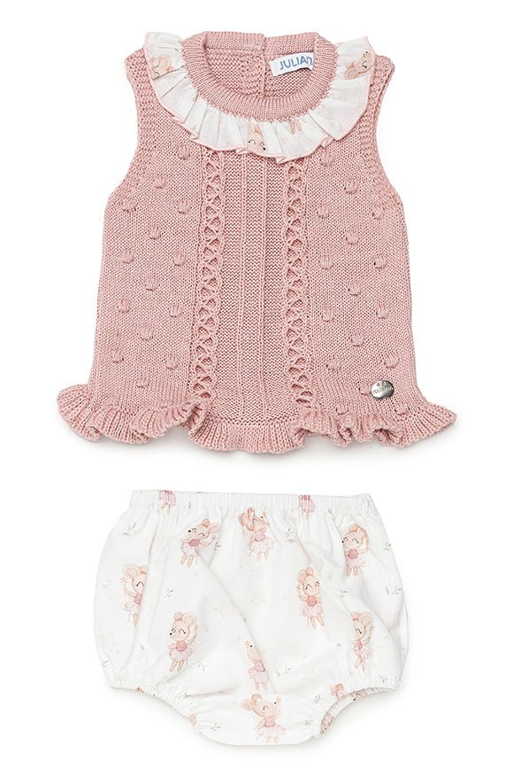 Juliana "Dorothy" Dusky Pink Ballerina Mouse Knit Top & Bloomers - Millie and John